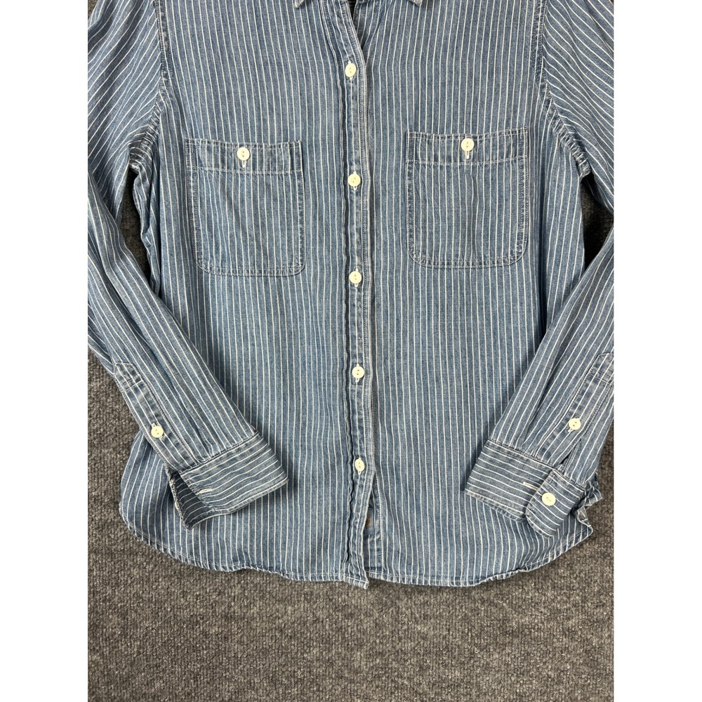 Faherty Womens Shirt Sz L Blue White Striped Tencel Linen Indigo Button Down - Picture 3 of 9